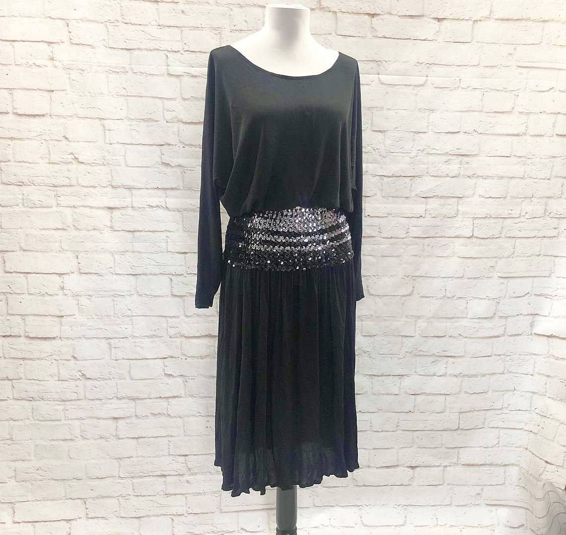 Robe vintage années 1980 noire à sequins parfait état M ou L