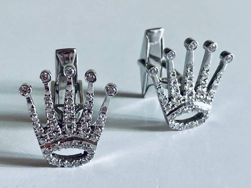 Vends boutons de manchette en argent massif couronne diamants Zabarjad - neufs