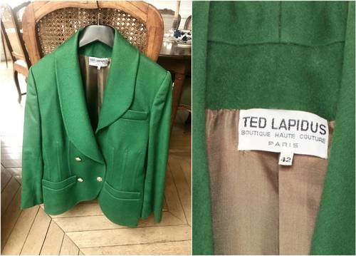 Élégant Tailleur Ted Lapidus Haute Couture, taille 40-42, veste et jupe, vert forêt