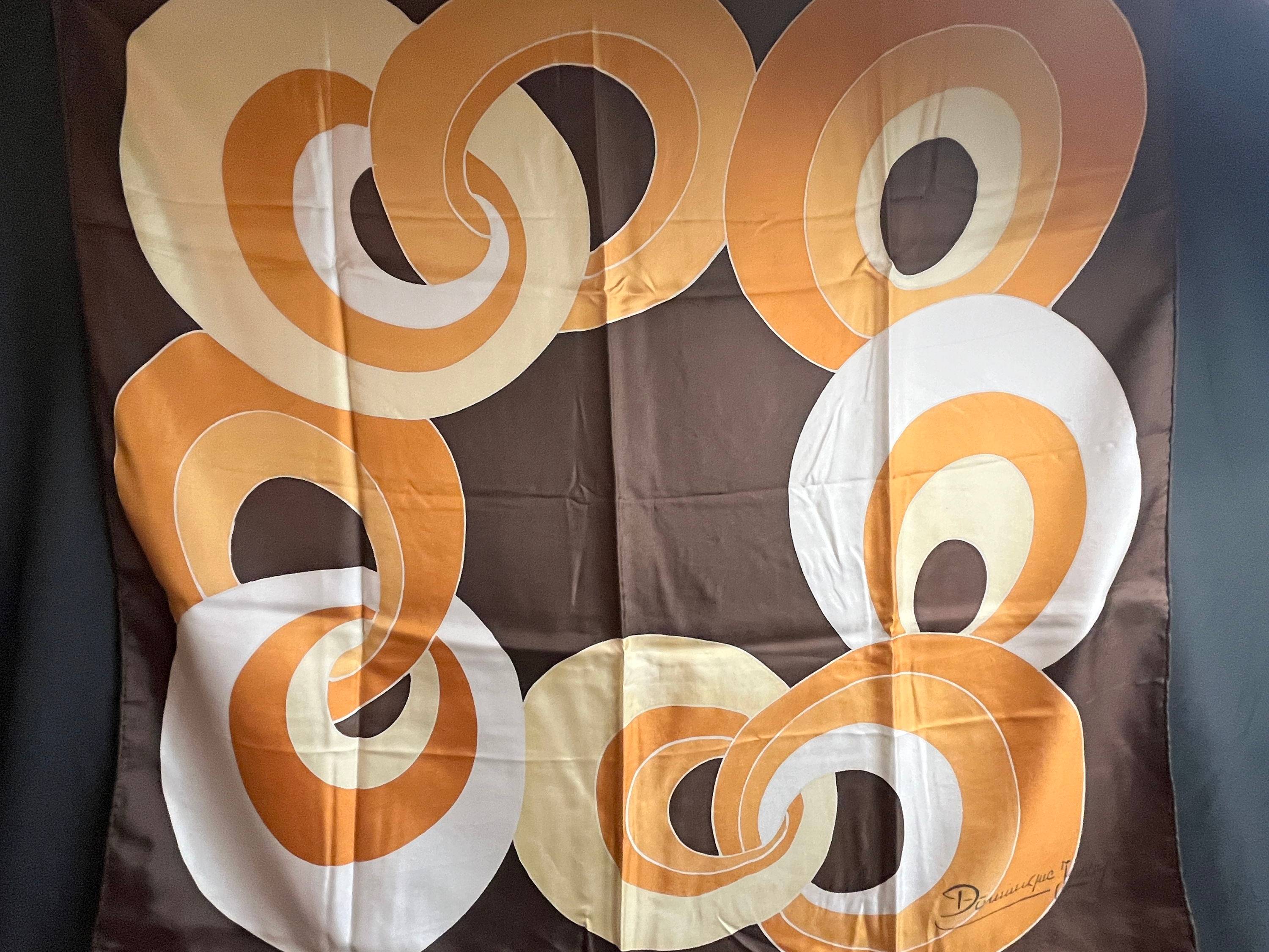 Vintage foulard carré soie signé Dominique Joussy vers 1970